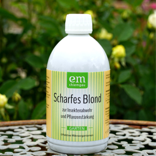 Scharfes Blond Pflanzenhilfsmittel zur Schädlingsabwehr in einer 0.5L recycling Kunststoffflasche von EM-Chiemgau