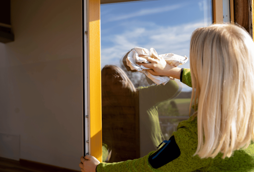 Fenster Putzen mit EM-Mikrorein oder Sapalotta. Probiotische und natürliche Allzweckreiniger für alle Flächen