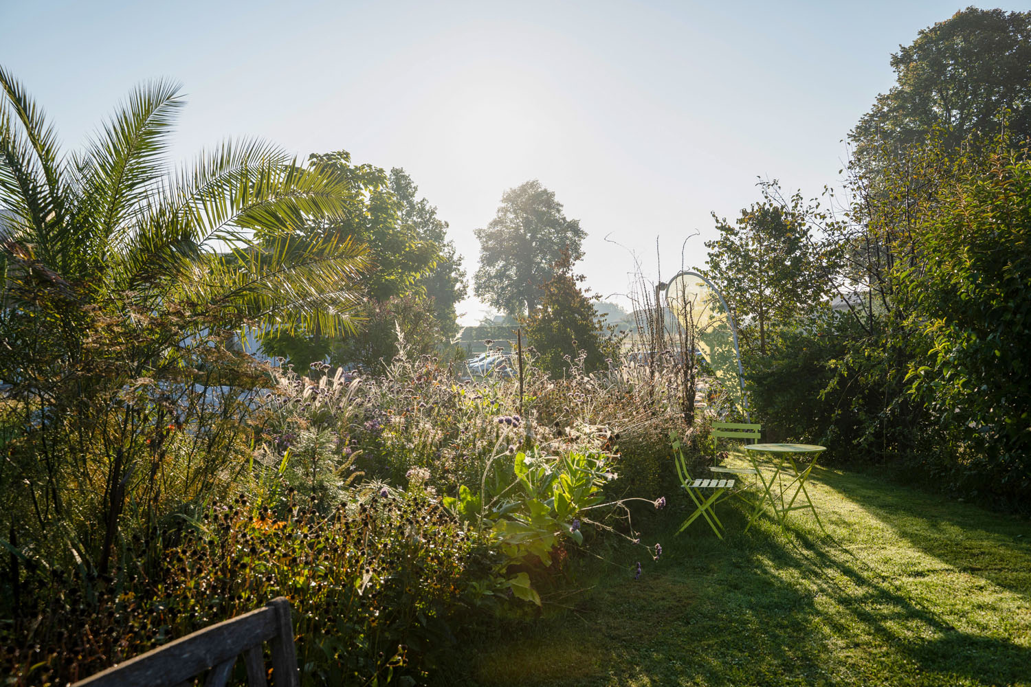 EM-Schaugarten mit Sonnenstrahlen